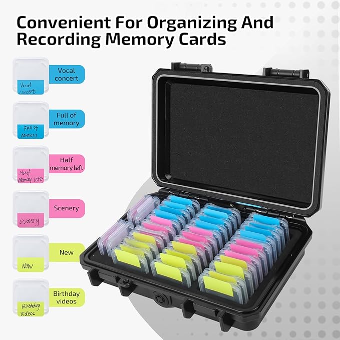 37 Slots Memory Card Case & 36 Transparent Card Cases & 60 Visual Sticky Notes, Water-Resistant Anti-Shock Anti-Dust SD Card Holder Storage,SD Card Case for Camera Memory Card Protector