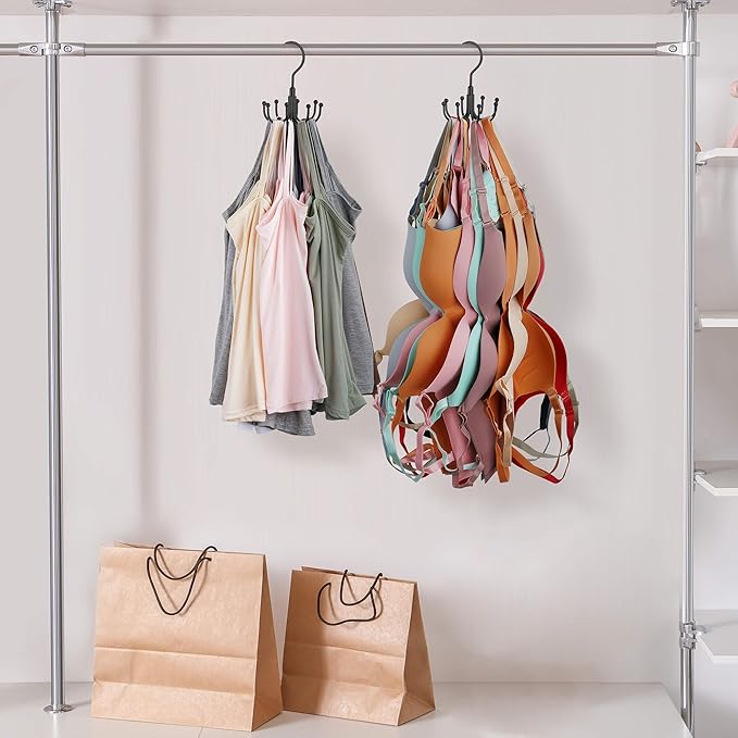 ZEDODIER Tank Top Hanger, Rotatable Bra Organzier for Closet, Max 24 Storage Capacity Sport Bras Holder, Metal Space Saving Closet Organizers and Storage, Black