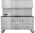 CT Copper Tailor 72-Inch Rolling Tool Chest with 11 Drawers & 4 Cabinets, Pegboard, Power Strip,LED Light,Mobile Workbench for Garage,Workshop,Stainless Steel