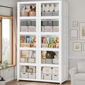 1000Qt Stackable Storage Bins with Lid and Wheel, 250Gal Plastic Closet Organizer and Storage Drawer, Large Collapsible Storage Box Cabinet with Clear Door for Home Kitchen Office, 5Pack White