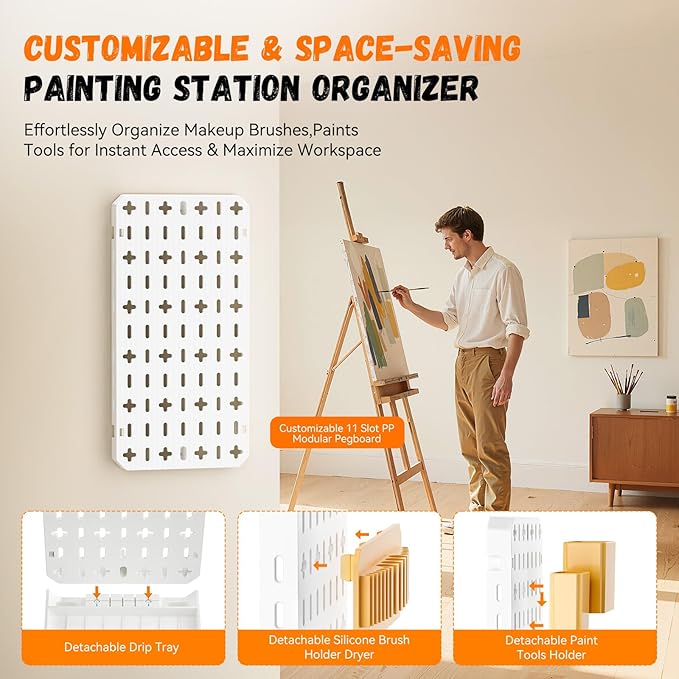 Paint Brush Holder Silicone Paint Brush Drying Rack With Drip Tray Removable Craft Paintbrush Storage Organizer Artist Plastic Pegboard Stand Watercolor Paintbrush Container Makeup Brush Drying Rack