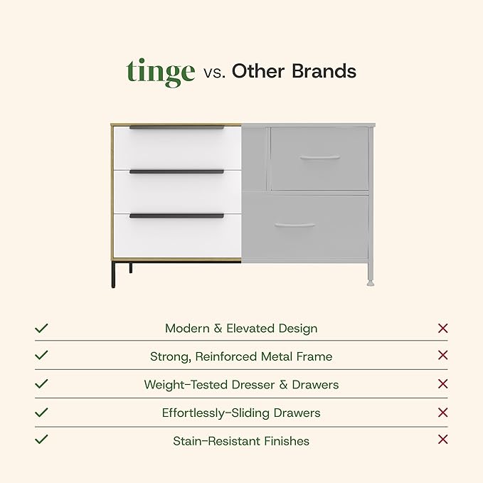 tinge Lira Premium Fabric Dresser - Solid Wooden Frame, 6 Spacious Sag-Proof Drawers with Sleek Metal Handles - Premium & Durable Storage Solution for Your Home (Light Brown)
