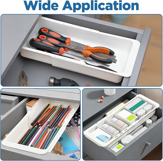2pcs Expandable Drawer Organizer with Insert Adjustable Drawer Storage Tray Desktop Drawers Dividers to Organize and Store desk drawers organizer tray for Bathroom Office Kitchen