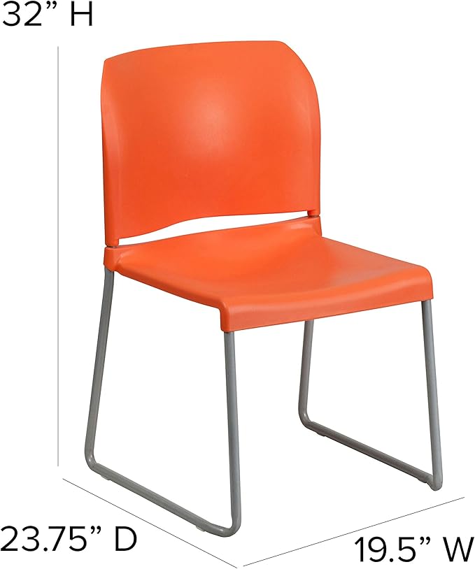 Flash Furniture Hercules Series Contoured Stacking Chairs for Waiting Rooms and Offices, Ergonomic Lobby Chairs with Curved Back, Set of 5, Orange
