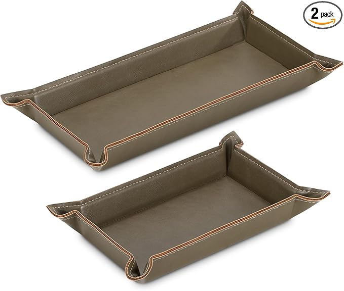 Navaris Faux Leather Valet Tray Set of 2 - Catch All Tray for Key Entryway Table Nightstand - Catchall for Keys Watch Remote Phone - Valet Storage for Men - Mens Storage Dish