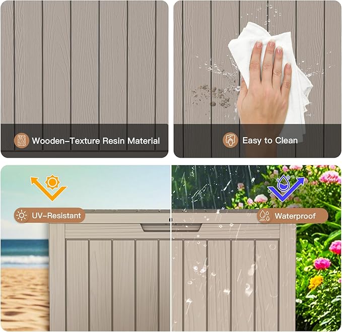 Outdoor Storage Box - Lockable Waterproof UV-Resistant Resin Deck Box for Patio Cushions, Garden Tools, Pool Accessories, Black/Grey, 45(Grey, 45 Gallon)