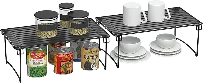 Deco Brothers Stackable Cabinet Shelf Organizer, 2 Pack, Black
