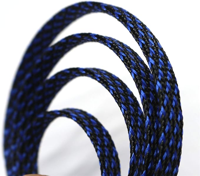 30ft PET Expandable Sleeving Wire Cable Sleeve (1/4", Blue&Black)