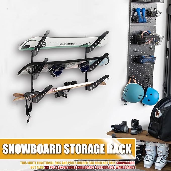 Snowboard Wall Racks, Adjustable Storage Rack for Ski, Surfboard, Wakeboard, Snowboard Wall Mount Display, White/Black
