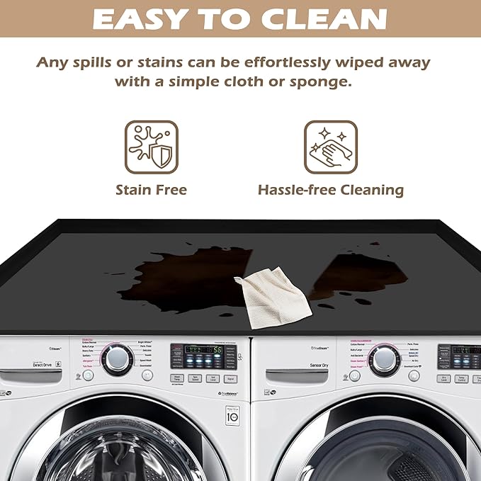 Royxen Washer Dryer Countertop with Solid Wood Core,54“W x 27.5D Laundry Countertop with Edge Rails,Washer and Dryer Topper for Laundry Room Organization(Black)