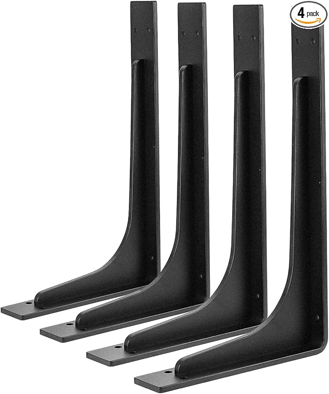 12"x 7"Shelf Bracket ,L Shelf Brackets,max Load 300lbs, Vertical Angle, Premium Alloy Metal Heavy Duty Shelf Bracket, high Strength Mounting Hardware , countertop Support, Pack of 4. (12INCH x 7INCH)