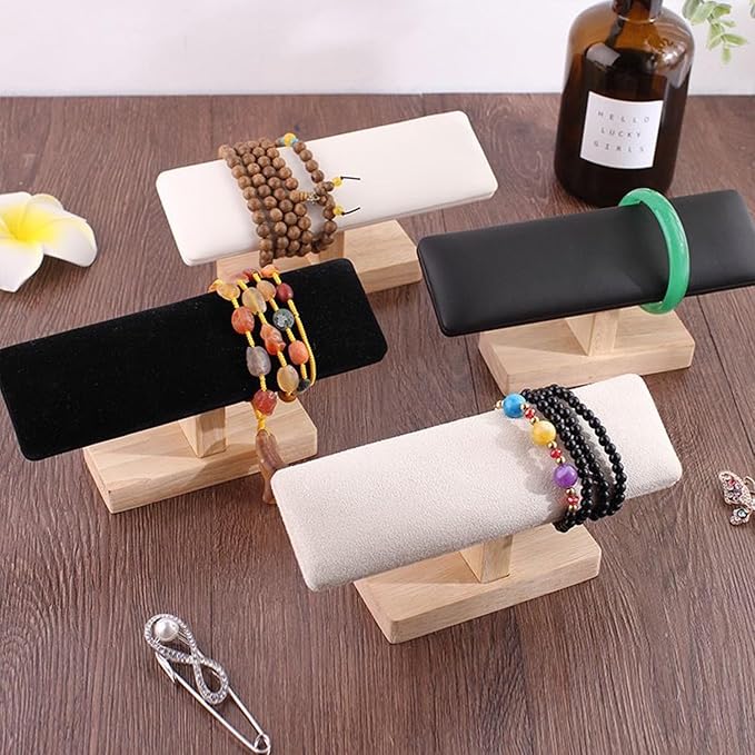 Wooden Watches Display Stands Base Watch Necklace Bracelet Organizer Rack Bangle Scrunchie Headband Showcase Stands Exterior Beige PU
