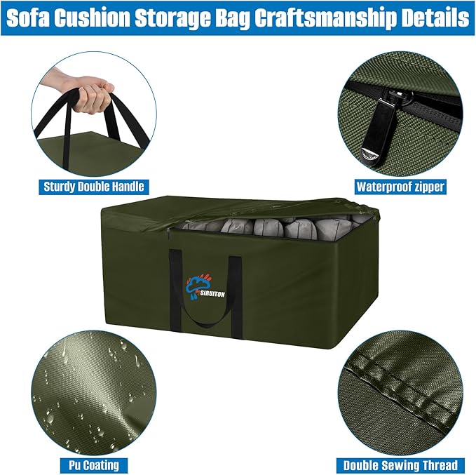 SIRUITON 69”L x 29.5”W x 21.6”H Outdoor Cushion Storage Bag,Patio Furniture Cushion Storage Bag,Heavy Duty 600D Oxford Garden Cushion Storage Covers, Waterproof 9FT Christmas Tree Storage Bags.