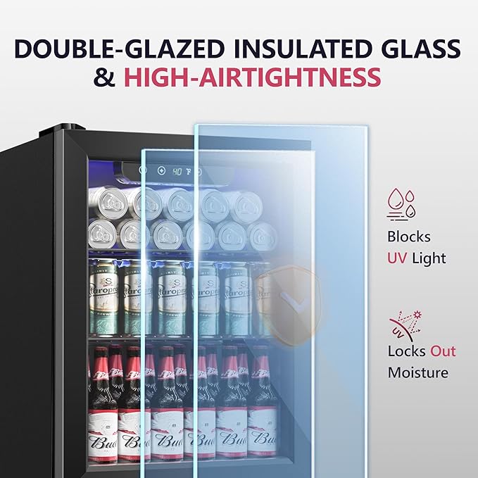 Beverage Refrigerator Cooler, 16 Bottle 68 Can Mini Fridge with Glass Door, Wine Beer Freestanding Drink Fridge, Digital Temperature Control & Adjustable Shelves for Home Office, 1.7 cu.ft