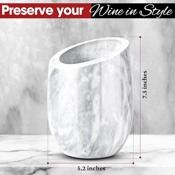 Flexzion Marble Wine Chiller Bucket – White Wine Cooler & Champagne Bucket for Bar Cart Decor, Kitchen & Parties – Gifts for Men, Women & Enthusiasts – Fits 750ml Bottles