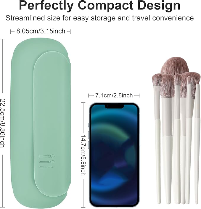 Silicone Travel Makeup Brush Holder for Women with Magnetic Closure and Built-in Brush Cleaner, Washable Cosmetic Organizer, Gift-Ready Pouch, Mint