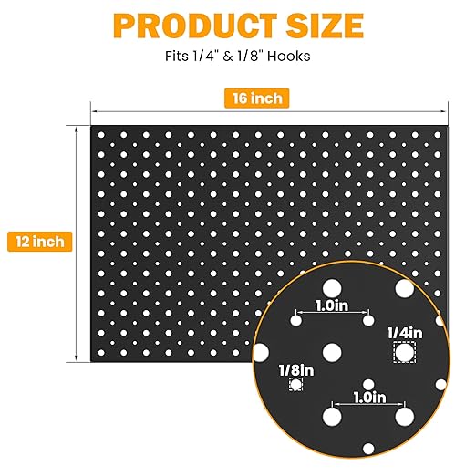 Pegboard Smith Metal Pegboard Panels, 16" x 12" Heavy-Duty Wall Peg Boards for Garage Tool Storage, Pegboard Organizer System (Pack of 3, Black)