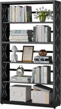 5 Tier Bookcase,Industrial Bookshelf,55" Black Metal Tall Bookshelf with Adjustable Feet and Adjustable Shelves,Home Office Bookcase Shelf Storage Organizer for Living Room、Kitchen