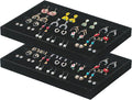 Coward 2PC Black Velvet Stackable Earring Tray Drawer Jewelry Holder Organizer Box Storage Earring Display Stand for Home Drawer or Store Selling (earring+earring)