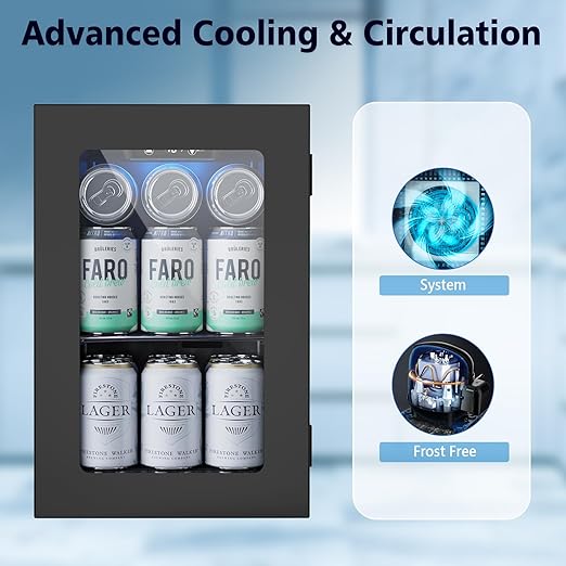 COWSAR Commercial Beverage Refrigerator 24-Can Mini Fridge, Countertop Wine Cooler Small Adjustable Digital Thermostat, LED Light, Freestanding Countertop Drink Refrigerator for Home, Bar & Office
