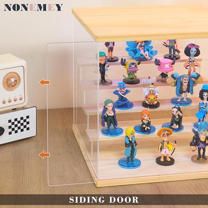 NONEMEY Clear Acrylic Display Case with Light ,3/4/5/6 Tier Multiple Color Lights via Remote Control Dustproof Display Box for Collectibles Figures Mini Toys (4Tier 12.4*9.6*10.4inch)