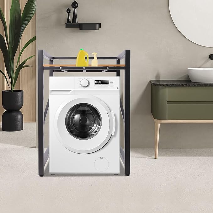 Over The Washer and Dryer Storage Shelf, Height Adjustable Washer Dryer Stacking Rack Stand for Bathrooms Laundry Rooms, Load Capacity 660 lbs