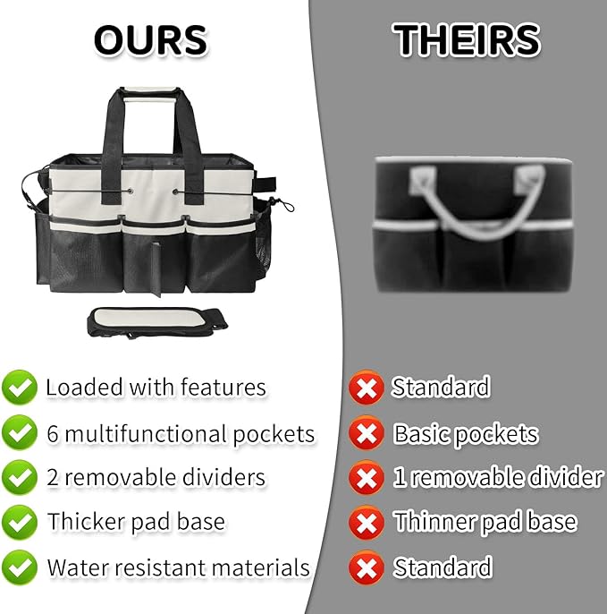 Boczif Cleaning Caddy Bag Wearable, Cleaning Caddy Supplies Organizer with Handle, Shoulder Straps & Detachable Divide, Cleaning Tool Organizers Tote Bag for Cleaners & Housekeepers (White)