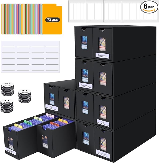 11000+ Card Storage Box, 2000+ Toploader Card Storage Box for Commander Display,with 72 Dividers, Labels & Tapes,Fit for TCG, PTCG, MTG