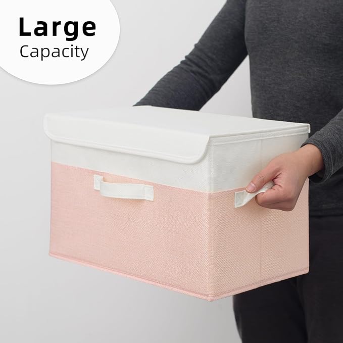 GRANNY SAYS Storage Bins with Lids, Decorative Storage Boxes for Baby Nursery, Girls Toy Chest, Closet Organization, Pink, 2-Pack