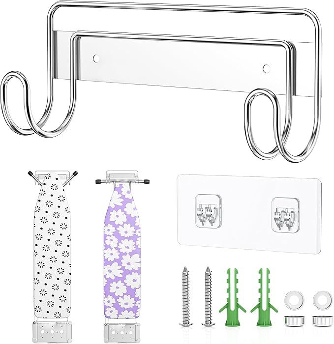 Ironing Board Holder Wall Mount, Iron Board Holder Stainless Steel, Wall Mounted Ironing Board Hanger, Y T Leg Laundry Rooms Iron Board Holder for Wall Heavy Duty