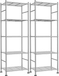 Storage Shelves - Set of 2, 5-Tier Metal Shelf Organizer, Space-Saving Garage Shelving with Leveling Feet, Standing Shelves Organizer for Kitchen, Laundry, Pantry (18.4"x12.6"x57.4", Silver)