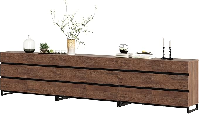 WAMPAT Dresser for Bedroom, Closet Organizers and Storage with 18 Drawers, Chest of Drawers with Metal Base, Wooden Modern Dresser for Living Room, Entryway, Brown