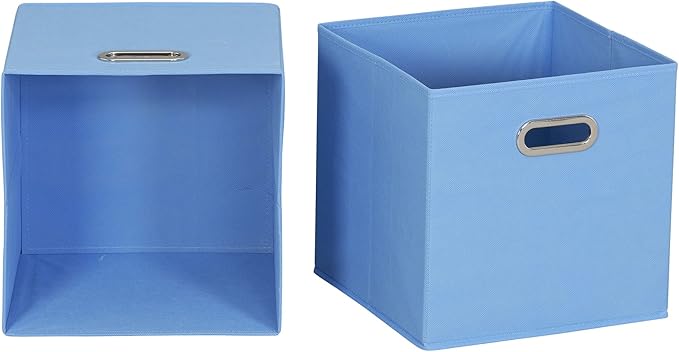 Household Essentials Foldable Fabric Storage Cubes 6-Pack – 11x11x11 Stackable Non-Woven Bins with Chipboard Sides & Grommet Handles – Closet, Shelf, Nursery, or Office Organizer – Carolina Blue