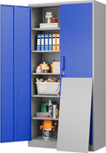 Metal Cabinet with 5 Adjustable Shelves,6 Tier Garage Storage Cabinet with Lock,Gray Blue Metal Storage Cabinet with Locking Doors,Steel Cabinets,71" Lockable Storage Cabinets for Home,Office,Garage