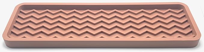 Happitasa Silicone Kitchen Sink Organizer Tray, Sponge Holder and Countertop Protector | Bathroom and Kitchen Soap Dish and Dispenser Tray (Mocha, 12" x 4", 9.2 Ounces, Zigzag)