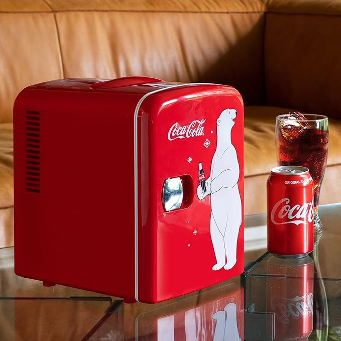 Coca Cola Polar Bear Mini Fridge Compact and Cute Refrigerator for Bedroom Office Dorm Travel Skincare Snacks and Drinks Small Portable Fridge with Adorable Polar Bear Design Perfect for Any Space