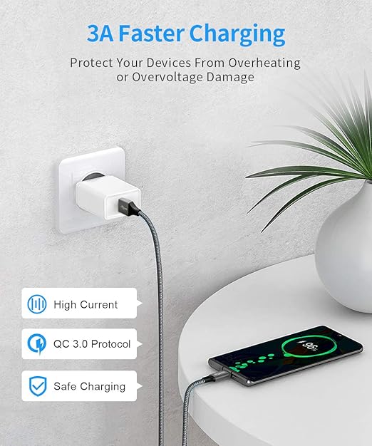 etguuds USB A to USB C Cable 5-Pack (3/3/6/6/10 ft), Fast Charging Type C Charger Cord for iPhone 17 16 15 Pro Max Plus Air, Samsung Galaxy S25 S24 S23 S22 S21 S20 A56 A17 A16, Pixel, Moto G, Gray