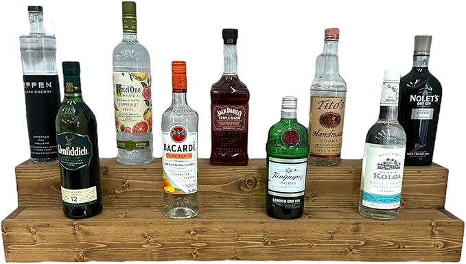 Tiered Bottle Shelf | 2 Tier Liquor Bottle Display | Bar Organization | Display Shelf | Wine Shelf | Bar Display | Kitchen Counter Shelf (30", Early American)