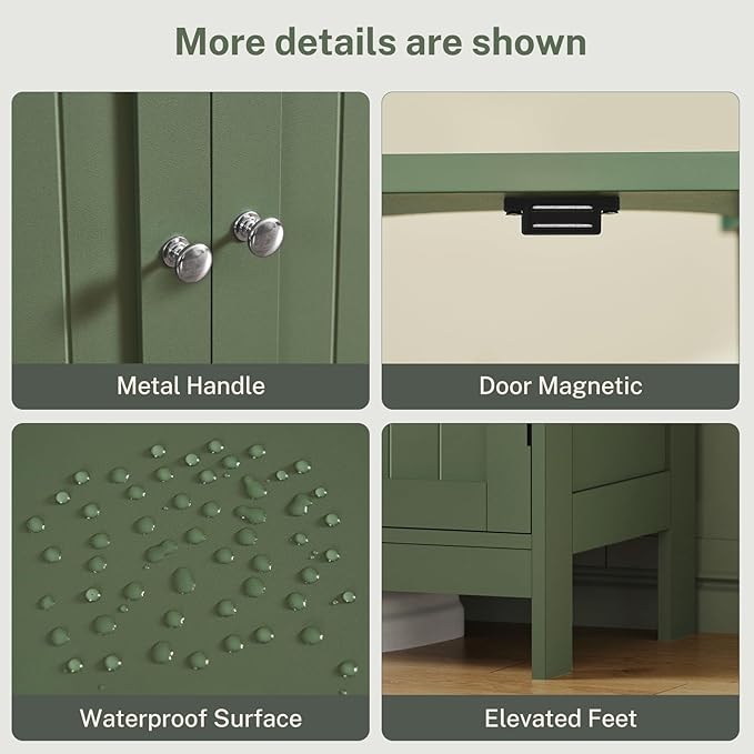 TEENFON Pedestal Sink Storage Cabinet, Under Sink Cabinet with 2 Doors & Shelf, Under Bathroom Sink Cabinet, Pedestal Sink Storage for Bathroom, Green