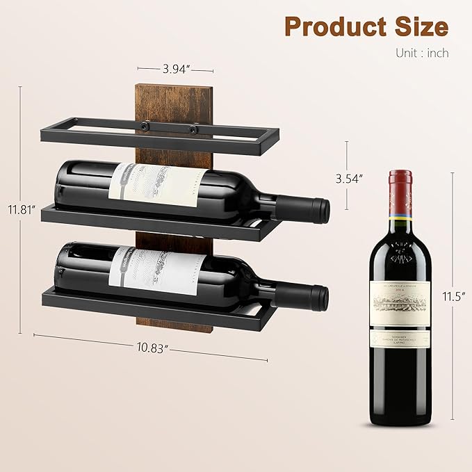 Hoctieon 3-Tier Wall Mount Wine Rack, Wall Mounted Wine Bottle Racks for Display and Storage, Hanging Bottle Holder, for Living Room, Dining Room, Bar, Wine Cellar, Rustic Brown