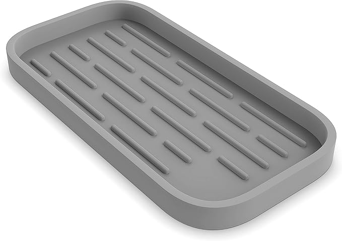 ZAPPOWARE Kitchen Sink Organizer | Silicone Sponge Holder - Storage Tray for Dish Sponge, Soap Dispenser, Scrubber 9.6"x 4.9" (Gray)