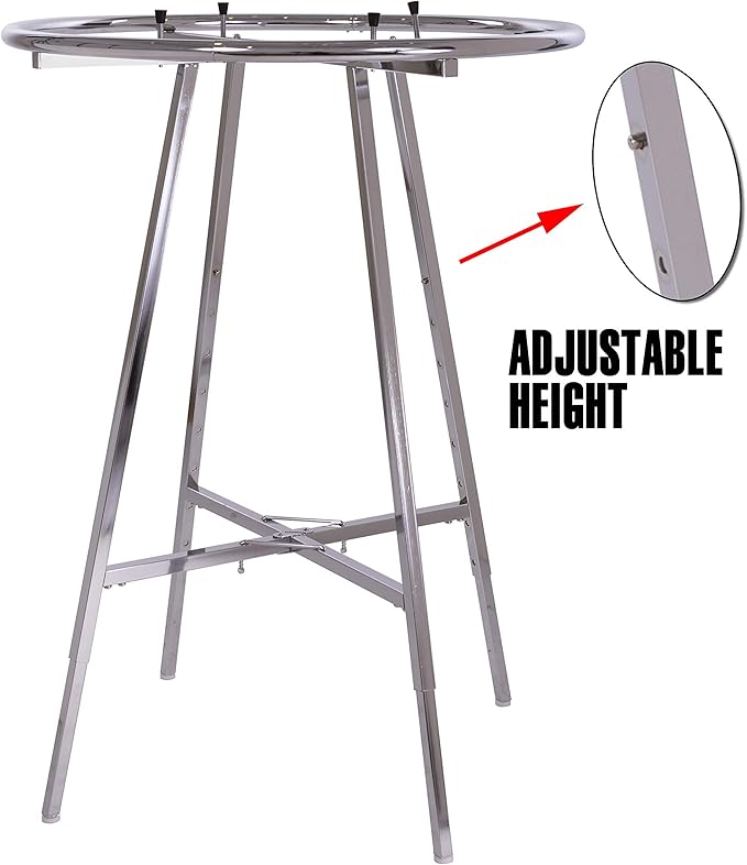Econoco 36-Inch Folding Round Garment Rack, Adjustable 48–66″ Height Retail Display, Chrome Finish