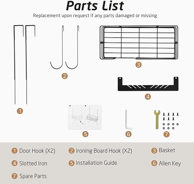 KES Over The Door Ironing Board Holder, Ironing Board Hanger Door Mount with Storage Shelf Y and T Shaped Fits for 1 3/8 Doors Matte Black, HIR501A-BK