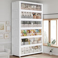 720QT Extra Large Stackable Storage Bins with Lid, 180Gal Collapsible Closet Organizer Box with Wheels, Folding Plastic Storage Cabinet with Doors for Home Kitchen Office Dorm, 6Pack White