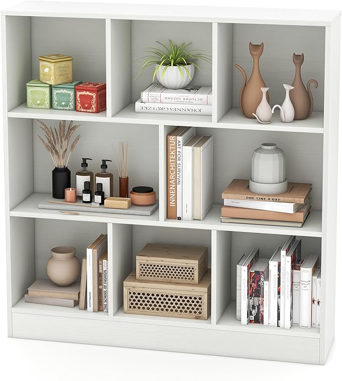 Giantex 8 Cube Bookcase, 4-Tier Freestanding Bookshelf w/ 8 Open Compartments, 2 Anti-Tipping Kits, Modern Display Cabinet, 41" Wood Cubby Storage Organizer for Living Room, Bedroom, White