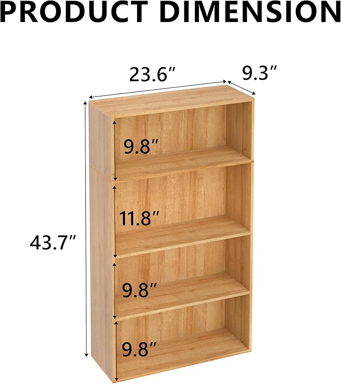 Wooden 4 Cube Storage Organizer,4 Tier Low Bookcase Storage Display Organizer, 44 Inch Versatile Cubes Shelf and Cubby Unit for Any Space (Oak, 4 Cube-W(23.6inch)