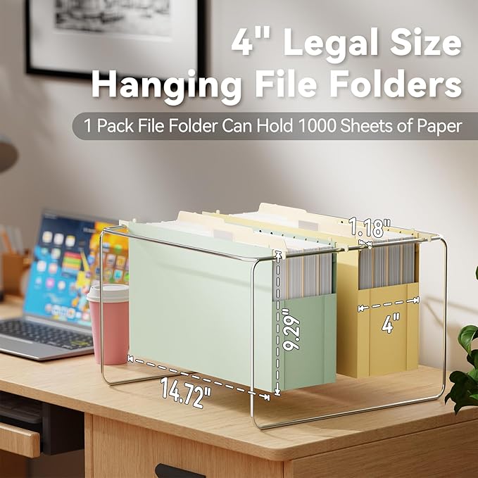 Ansook Legal Size Hanging File Folders,6 Pack Extra Capacity Expanding File Cabinet Folders,Heavy Duty 4" Legal File Folders Hanging with Tabs,Plastic Hanging File Organizer for Office School Home