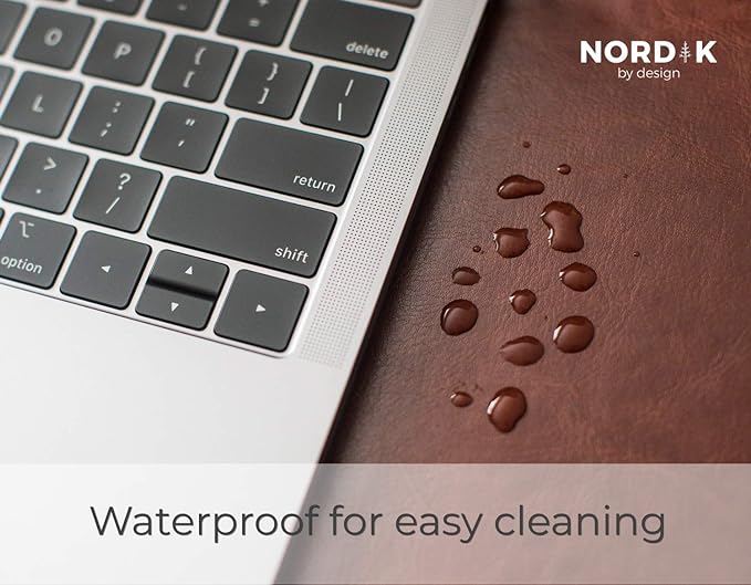 Nordik Leather Desk Mat - Whiskey Brown - Cable Organizer - Premium Mouse Mat & Desk Pad Protector - 35 X 17 Inch - Felt Vegan Leather - Large Office Mouse Pad & Blotter