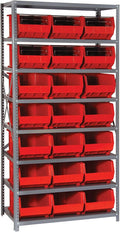 Quantum Storage Systems QSBU-255RD Solid Heavy Duty 8 Shelves 21 Ultra Stack & Hang Red Bins 75" H x 36" W x 18" D