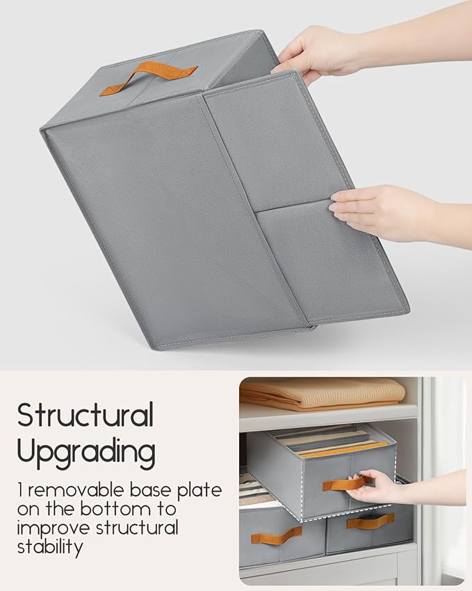 Closet Organizers and Storage - Fabric Clothes Organizer with Handles, Foldable Jeans Organizer for Clothes, Drawer Organizer for Shirts, Bra, Sweater, Scarf, 8 Pack, Grey
